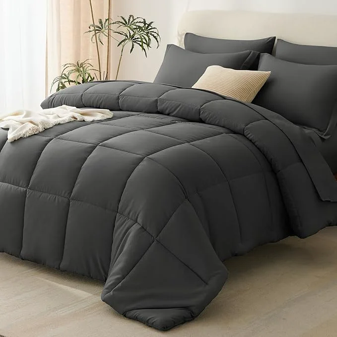 Sophisticated CozyLux King Size Comforter Set Dark Grey Fast