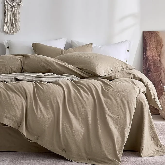 Sustainable JELLYMONI Washed Cotton Duvet Cover Full – Soft Breathable Linen-Look Secure