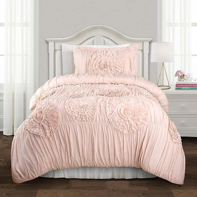 Top-Quality Lush Decor Serena Comforter Set 2 Piece Set Twin XL Blush Genuine