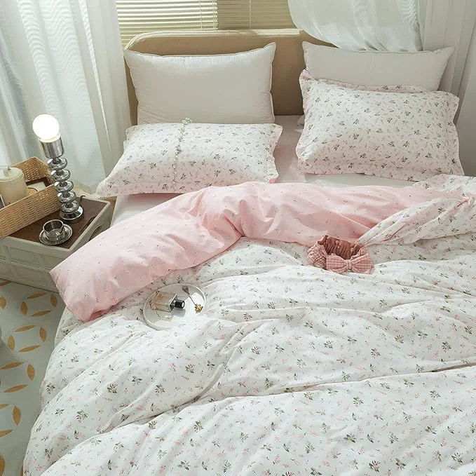 Optimized mixinni Garden Style White Floral Duvet Cover King Size 3 Pieces Set Flower Elegant