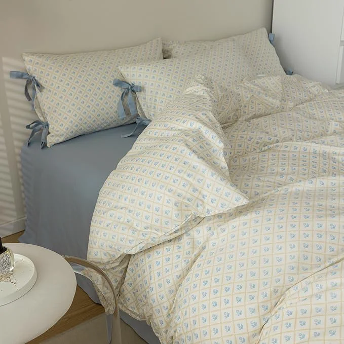Exclusive mixinni Blue Floral Duvet Cover Set Queen Long-Lasting