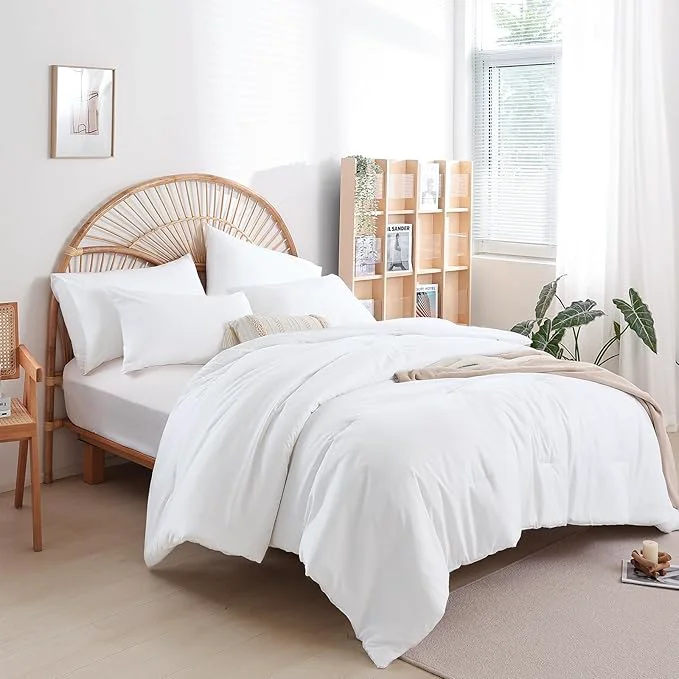 Soft weigelia Twin Comforter Set White Comforter 2 Pieces Boho Solid Color Bedding User-Friendly