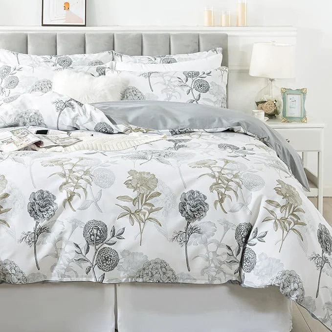 Detailed FADFAY Floral Duvet Cover Set Twin XL Cotton College Bedding Ink Grey Functional