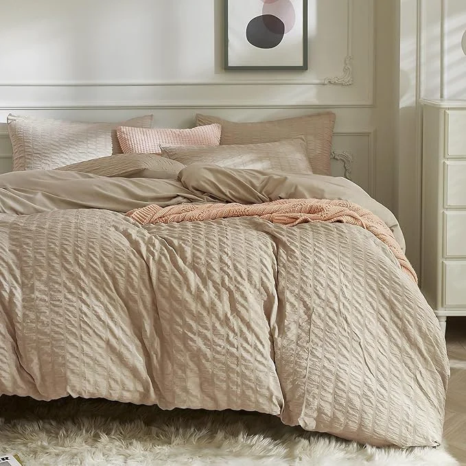 Elite JELLYMONI Khaki Duvet Cover Cal King Size Soft Breathable Seersucker Duvet Top-Quality