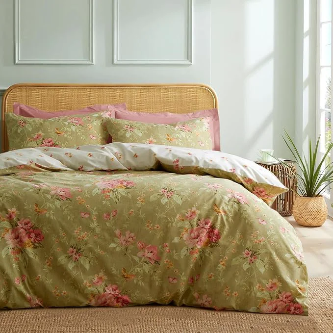 Crafted mixinni Duvet Cover King Size Long Staple Cotton Reversible Green Floral Duvet Refined