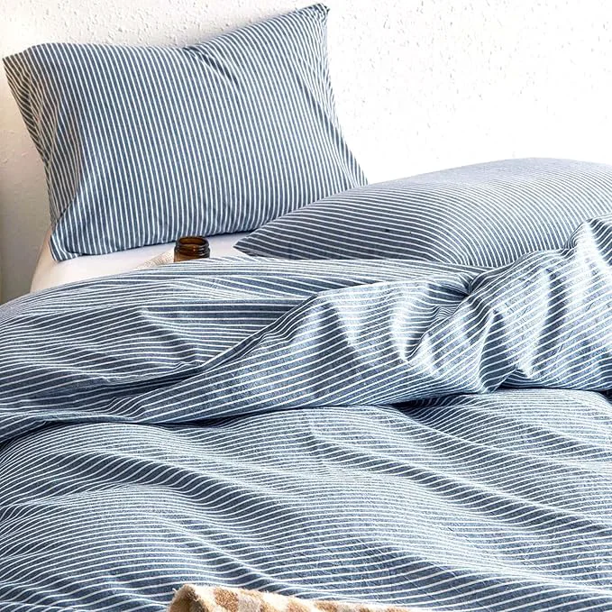 Soft Wake In Cloud – Striped Cotton Duvet Cover Set Washed Cotton Textured User-Friendly