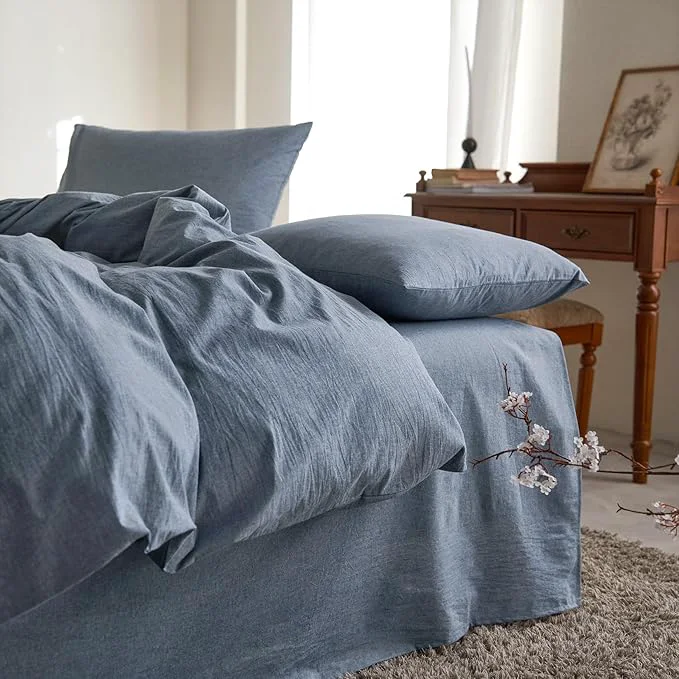 Recyclable Wake In Cloud – Cotton Duvet Cover Set King Size Chambray Denim Blue World-Class