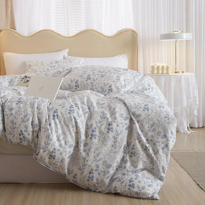Innovative mixinni Girls Blue Flower Leaves Pattern on White Duvet Cover Twin Size Soft Genuine