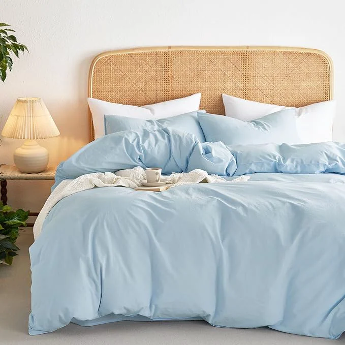 Smooth Wake In Cloud – Cotton Duvet Cover Set Twin Size Sky Blue Washed Cotton Authentic