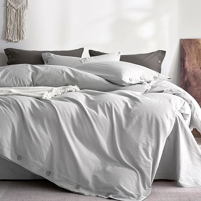 Environmentally Friendly JELLYMONI Washed Cotton Duvet Cover King – Soft Breathable Linen-Look Professional