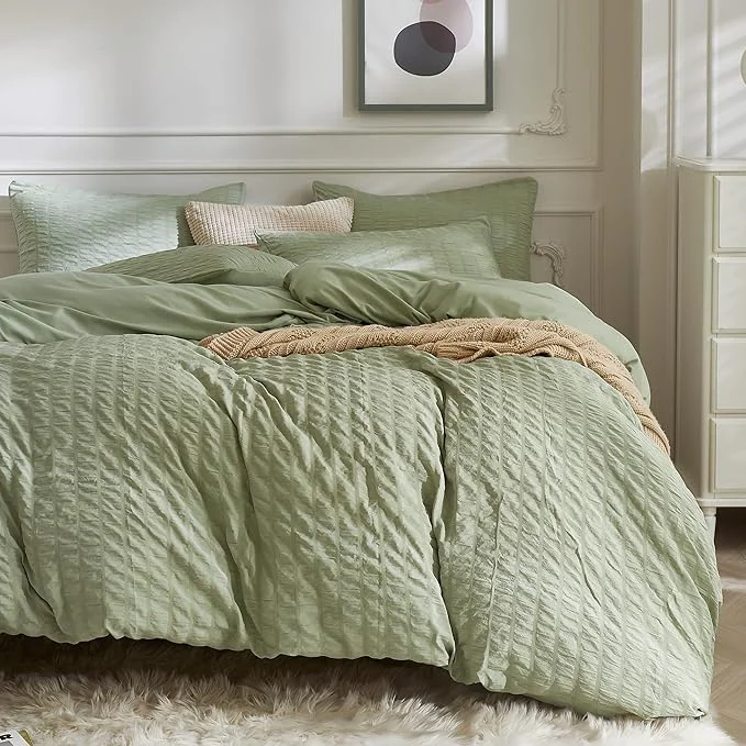 Professional JELLYMONI Light Green Duvet Cover Queen Size Soft Breathable Seersucker Duvet Official