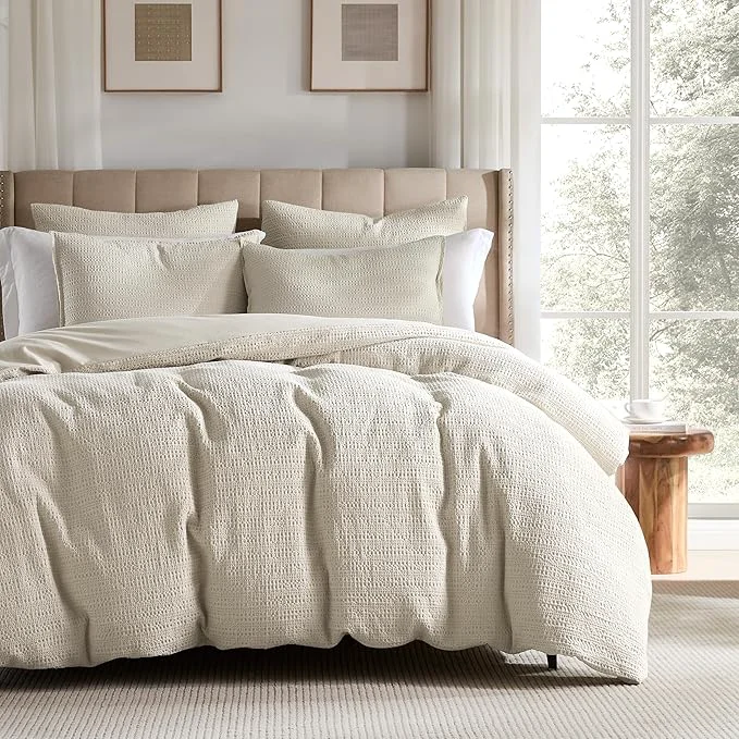 Premium Material WDCOZY Cotton Luxury Honeycomb Duvet Cover Set King Size Environmentally Friendly