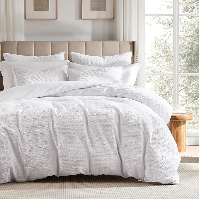 Traditional WDCOZY Cotton Luxury Honeycomb Duvet Cover Set Queen Size Premium Material