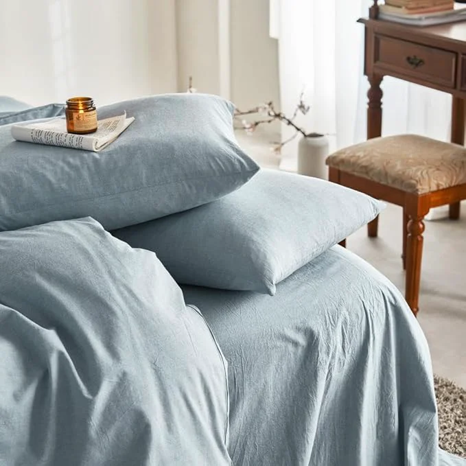 Verified Wake In Cloud – Cotton Duvet Cover Set Queen Size Light Denim Blue Exceptional