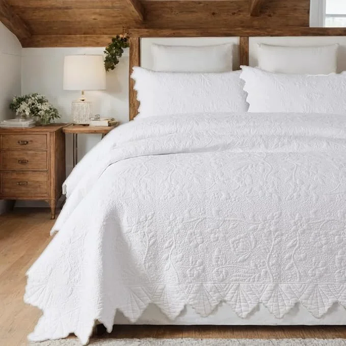 Relaxed Brandream White Quilt Set King Size Quilt Bedding Set Cotton Luxury Matelasse Green