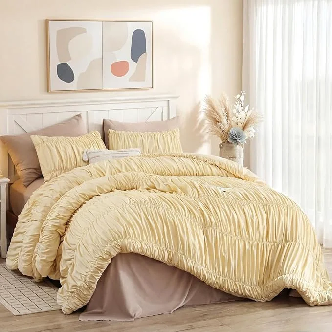 Powerful weigelia Cinched Comforter Set King – Soft Girl Ruched Bedding Set Apartment Fine