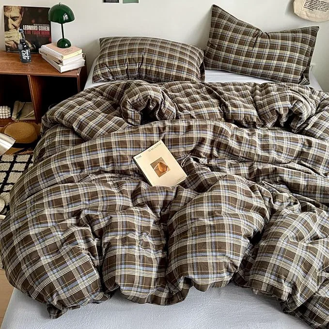 Optimized PinkMemory Brown Blue Gingham Buffalo Plaid Duvet Cover Queen Washed Quality