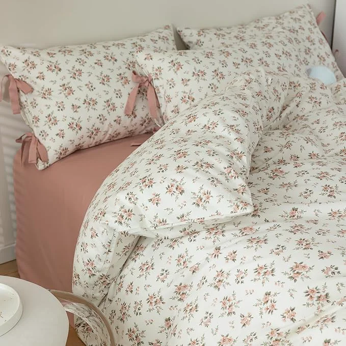 Luxury mixinni Vintage Style Girls Pale Pink Flower Pattern Duvet Cover Twin Soft Enhanced