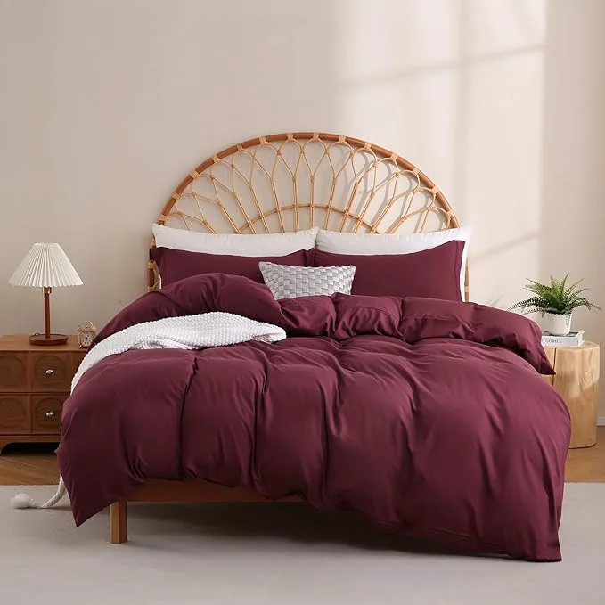 Secure JSD Burgundy Duvet Cover Set Queen Size 3 Piece Duvet Cover Professional