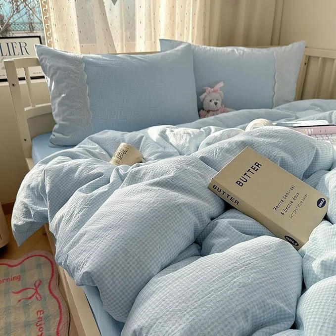 First-Class mixinni Blue Gingham Duvet Cover Queen Size Elite