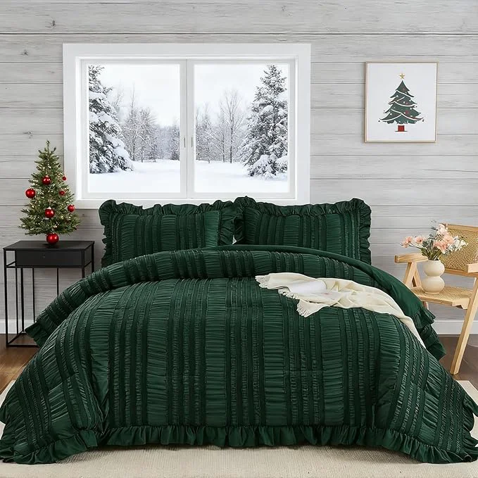 Trendy WONGS BEDDING King Size Comforter Christmas Emerald Green Boho Comforter Set Luxury