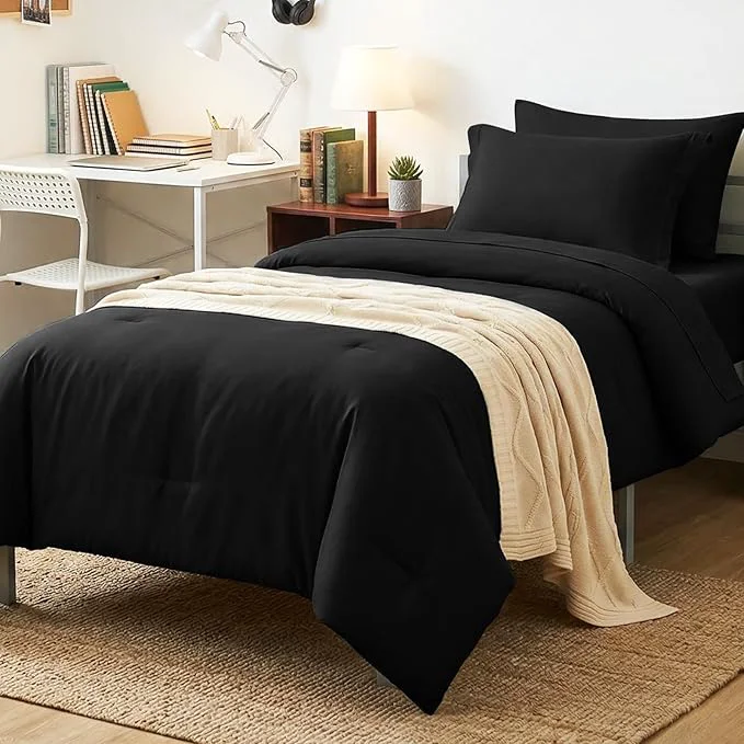 Efficient CozyLux Twin Comforter Set Black 5 Pieces Bed in a Bag Twin Comforter Set Advanced