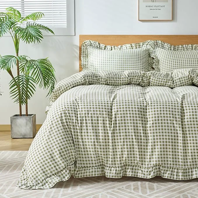 High-Quality Gingham Duvet Cover King Size 3 Pieces Soft Breathable Microfiber Plaid Stylish