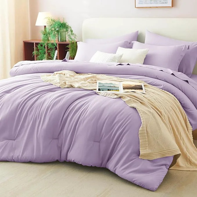 Minimalist CozyLux Full Size Comforter Sets Lavender 7 Pieces Bed in a Bag Full Comforter Crafted
