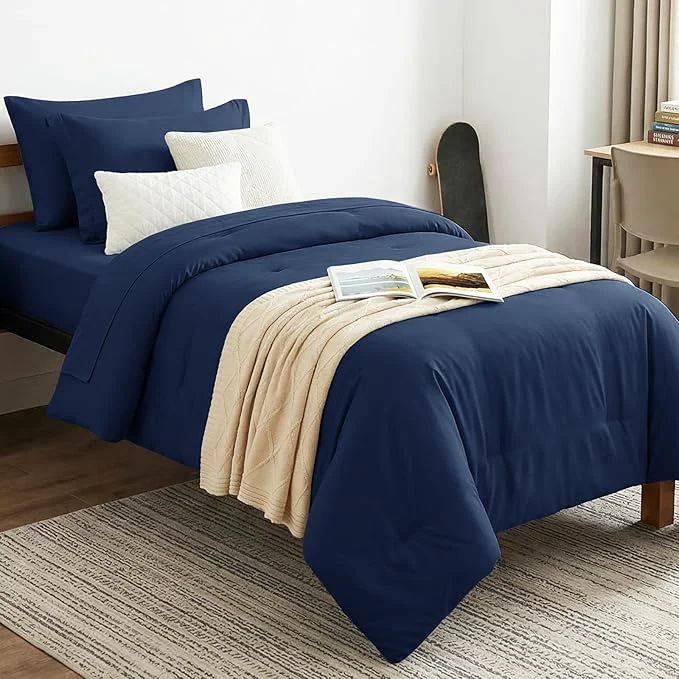 Proven CozyLux Twin Comforter Set Navy Blue 5 Pieces Bed in a Bag Twin Comforter Set Versatile