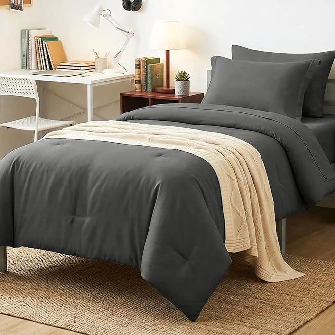 Functional CozyLux Twin XL Comforter Set Dark Grey 5 Pieces Bed in a Bag Twin Extra Long Fine Crafted