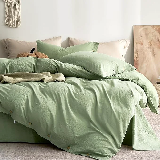 Fine Crafted JELLYMONI Washed Cotton Duvet Cover Twin – Soft Breathable Linen-Look Reusable