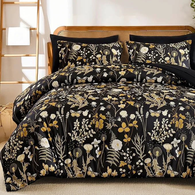 Green Yiran King Size Comforter Set 7 Pieces Black Floral Soft Bedding Sets Specialty