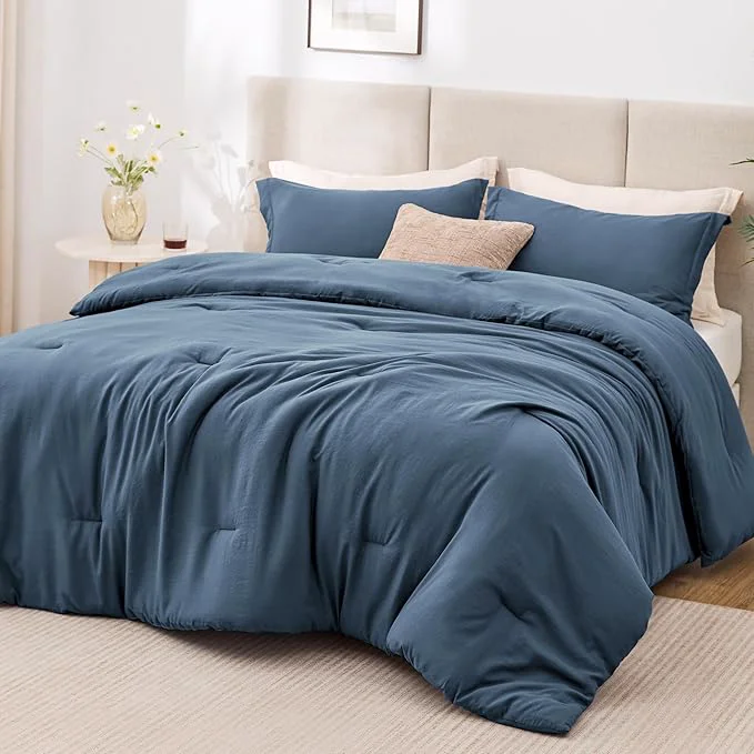 Reusable Love’s cabin Navy Blue King Size Comforter Set 3-Piece Prewashed Bed Set Genuine