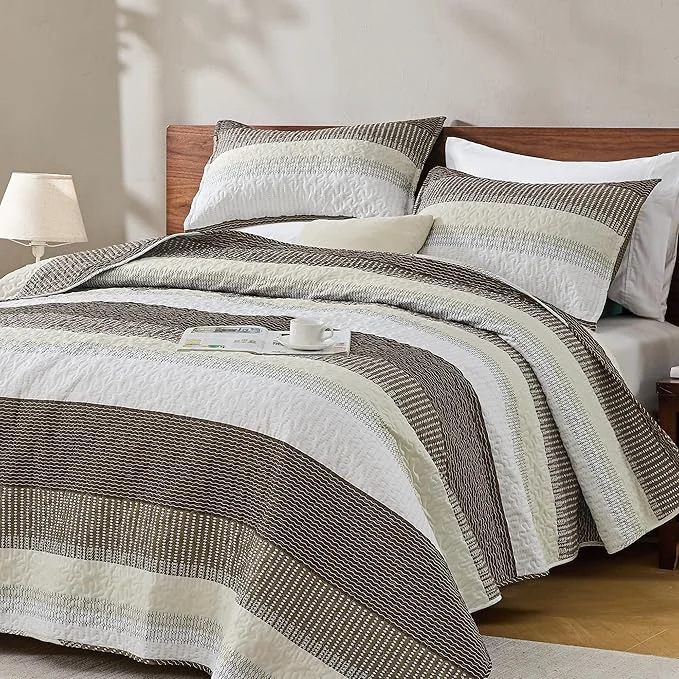 Advanced Andency California King Quilt Set Mocha Brown 3 Pieces Ultra Soft Lightweight Official