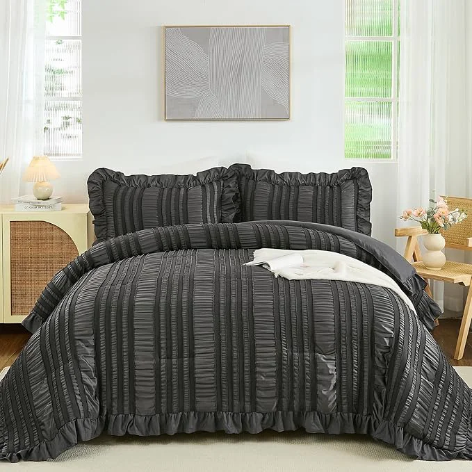 Premium Material WONGS BEDDING Queen Comforter Set Dark Grey Boho Comforter Set Queen Shabby Original Design