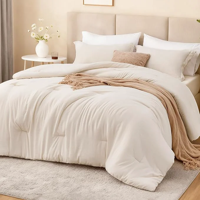 Practical Love’s cabin Beige Full Comforter Set 3-Piece Prewashed Bed Set Clean