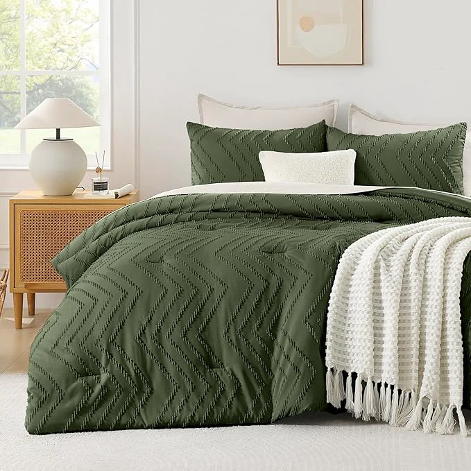 Secure Andency Olive Green Comforter Set King Size Boho Soft Fluffy Warm Lightweight Smart