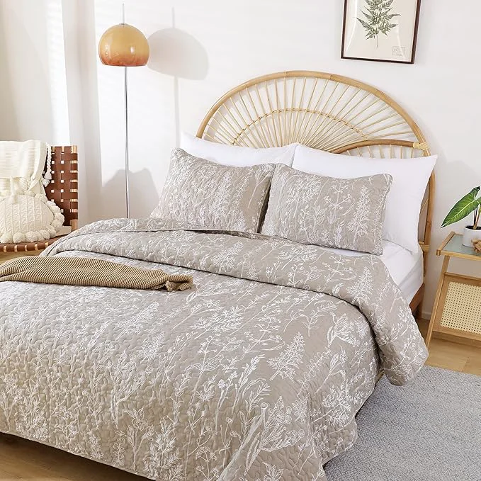 Relaxed JANZAA Twin Quilt Oatmeal Quilt Bed Spread Boho Quilt Fine
