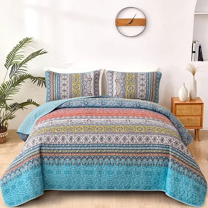Organic WONGS BEDDING Boho Queen Quilt Set Lightweight Bed Decor Bedspread Authentic