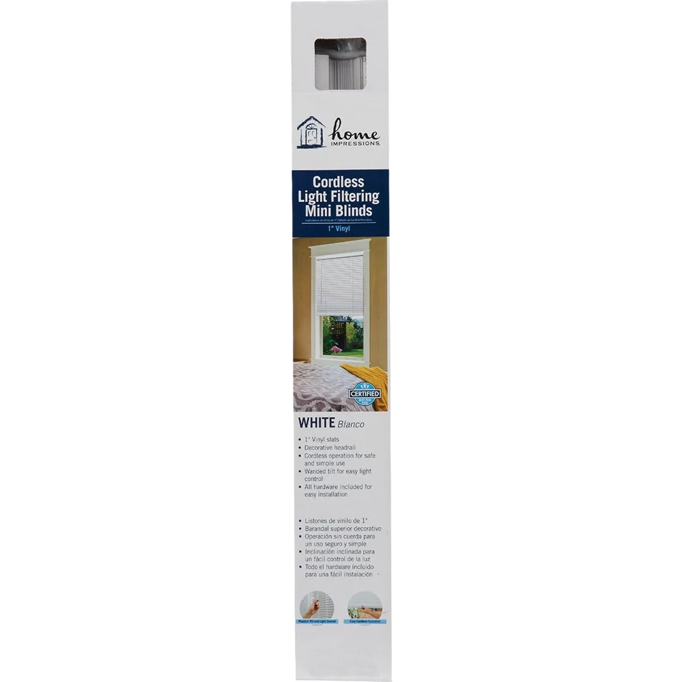Flexible Home Impressions White Vinyl Cordless Mini Blind 41 x 64 x 1 High-End