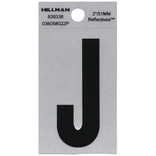 Durable Hillman 2 in. Black Silver Reflective Mylar Square Cut Sticker Letter J Classic