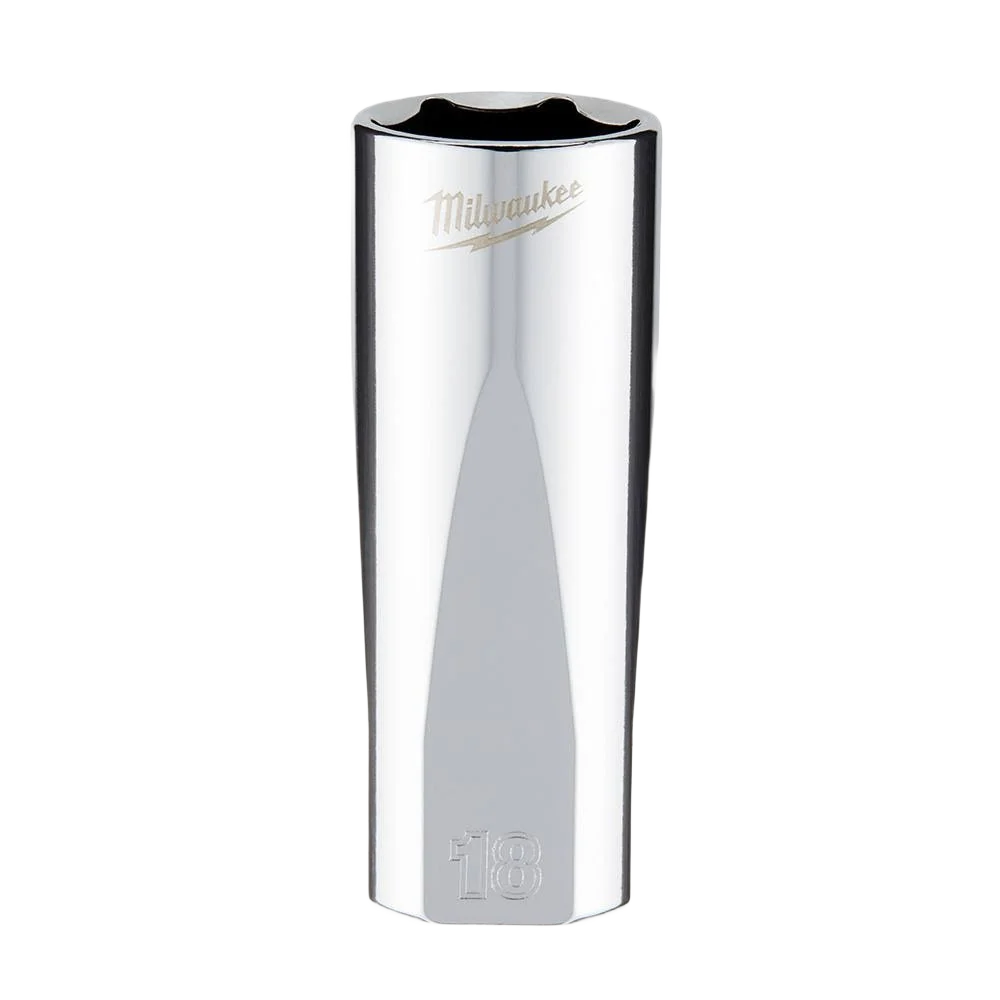 Powerful Milwaukee 3 8 Drive 18-mm 6-Point Deep Socket w FOUR FLAT™ Sides Flexible