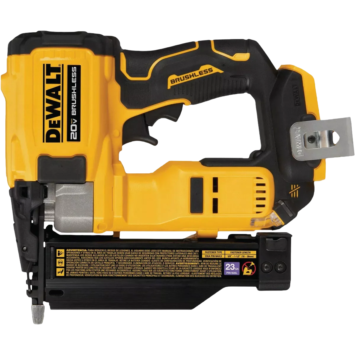 Next-Generation DEWALT ATOMIC 20V MAX Brushless Cordless 23 Ga. Pin Nailer Tool Only Secure