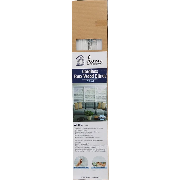 Recyclable Home Impressions White Faux Wood Cordless Blind 23 x 64 x 2 Trendy