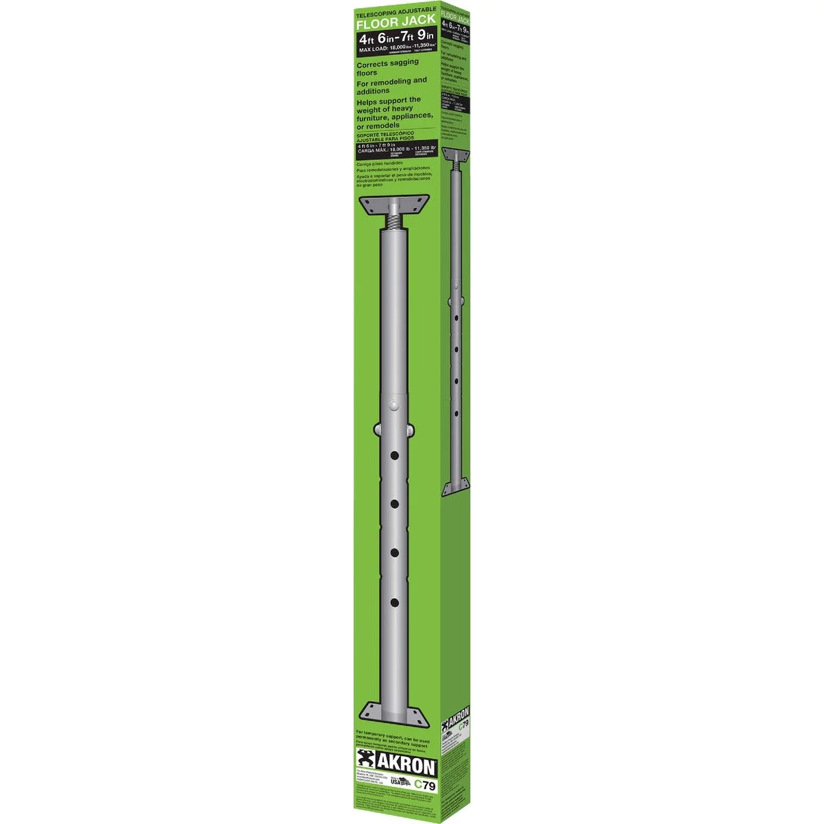 Practical Akron Products Adjustable Steel Floor Jack 4 ft. 6 In. to 7 ft. 9 In. Eco-Friendly