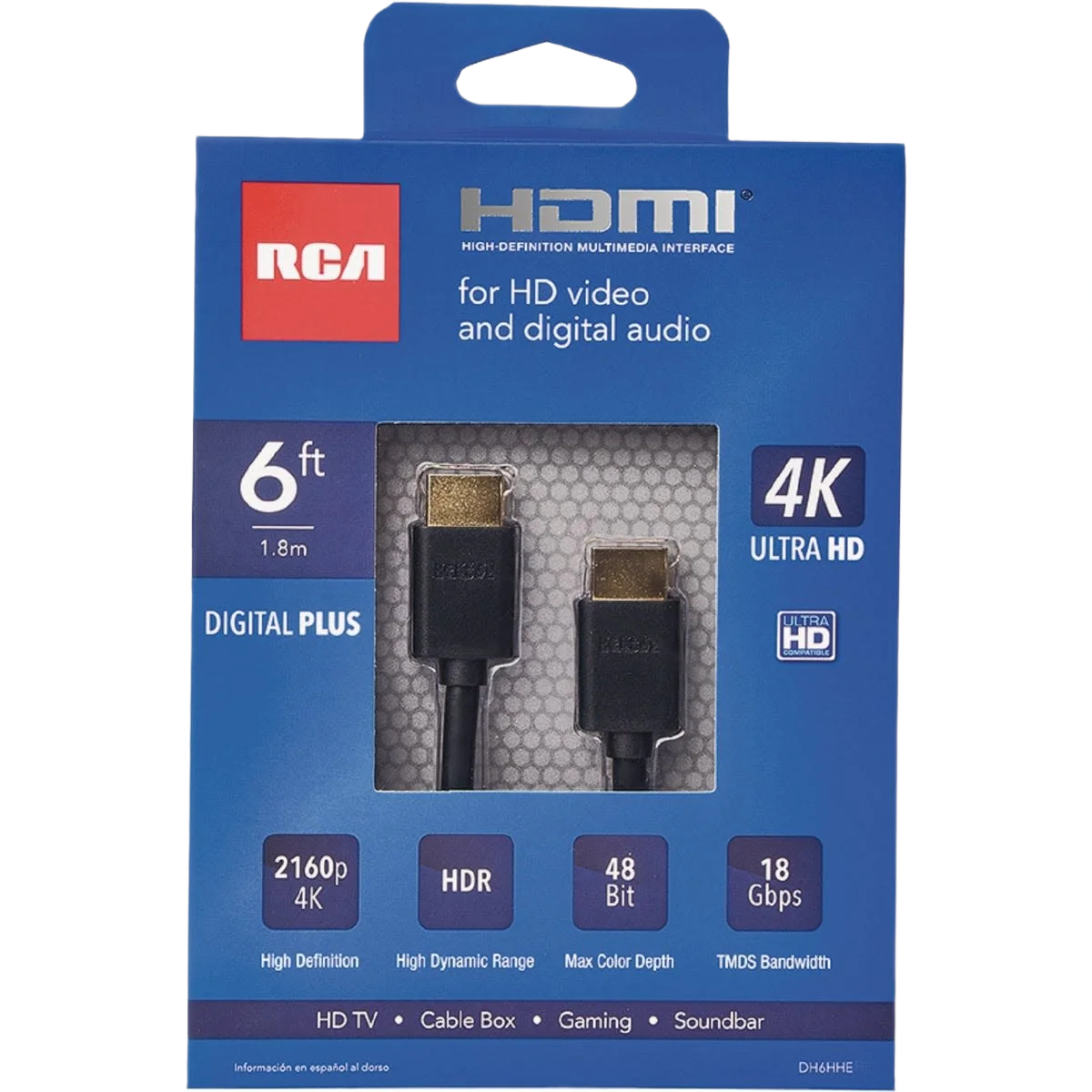 User-Friendly RCA 6′ Black 4K Ultra Digital Plus HDMI Cable Eco-Friendly