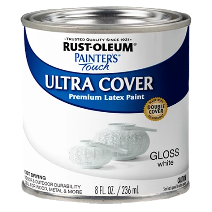 Easy-to-Use Rust-Oleum Ultra Cover Multi-Purpose Gloss White Brush-On Paint 1 2 Pint Versatile