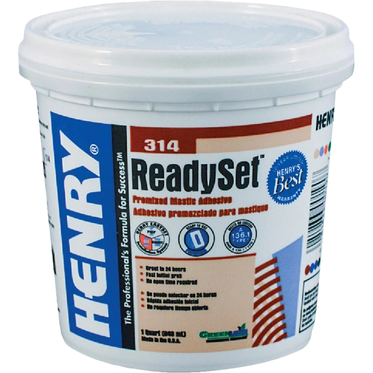 Sophisticated Henry ReadySet Multi-Purpose Ceramic Tile Adhesive 1 Quart Fast