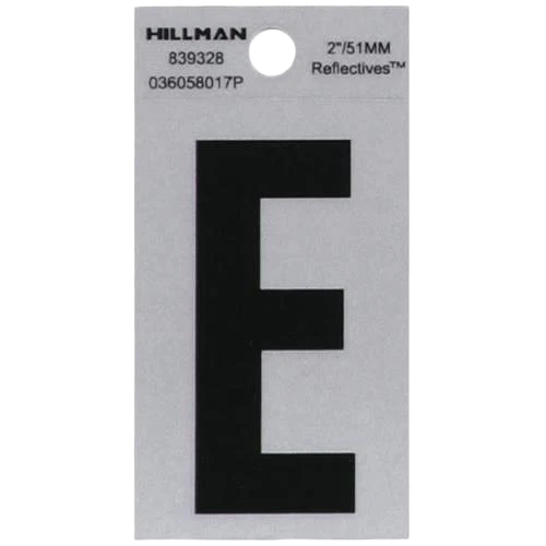 Durable Hillman 2 in. Black Silver Reflective Mylar Square Cut Sticker Letter E Expertly Made