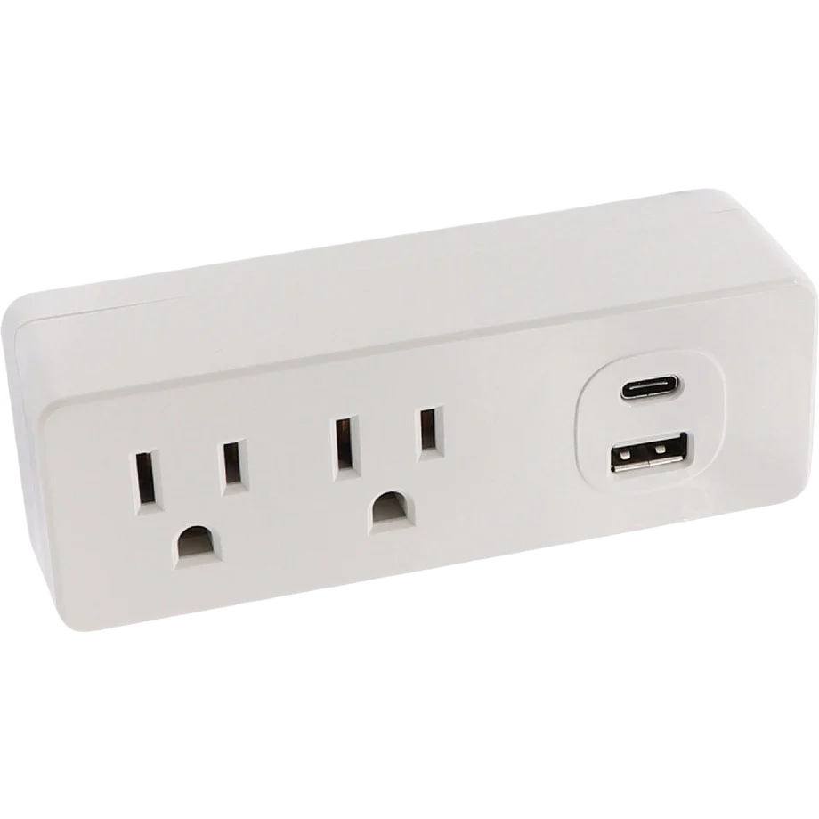 Versatile Prime White 15A 2-Outlet Wall Tap with 1 USB-A 1 USB-C Exclusive